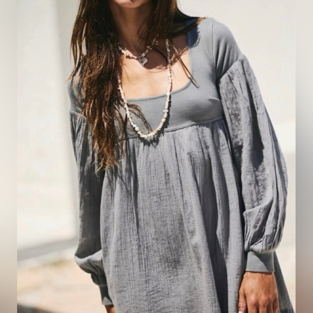 Free People Arlo Gray Long Sleeve Mini Dress, *78 Retail *NWT, Large